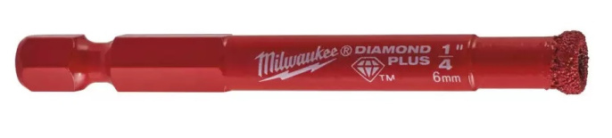 Сверло Milwaukee DIAMOND MAX 1/4″ WET 6мм 4932498342 обрабатываемый материал: фарфор, грес, каменная плитка, чугун, стекловолокно, диаметр: 6мм, 1/4″ шестигранник