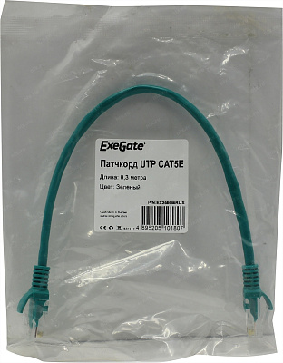 Патч-корд LSZH ExeGate UTP-RJ45-RJ45-5e-0,3M-LSZH-GN, UTP, cat.5e, 0.3м, зеленый EX286373RUS