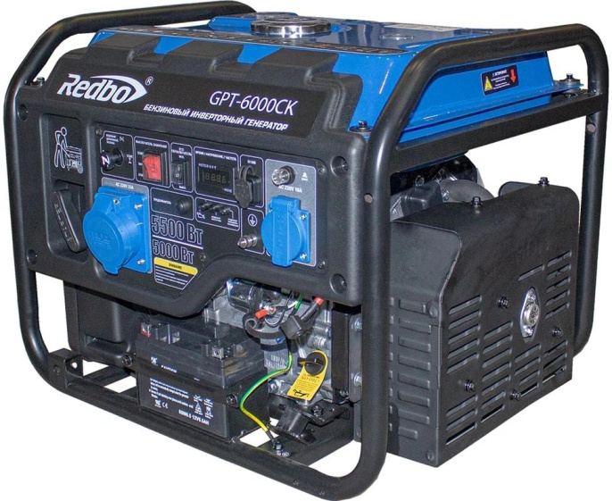 Бензиновый генератор REDBO GPT-6000CK, 220 В, 5.5кВт, на колёсах с АКБ [39793]