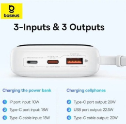 Внешний аккумулятор Baseus PPQDP10 (P10067101213-00) Qpow Pro+ Digital Display Fast Charge Power Bank 10000mAh 22.5W Type-C Edition Moon White