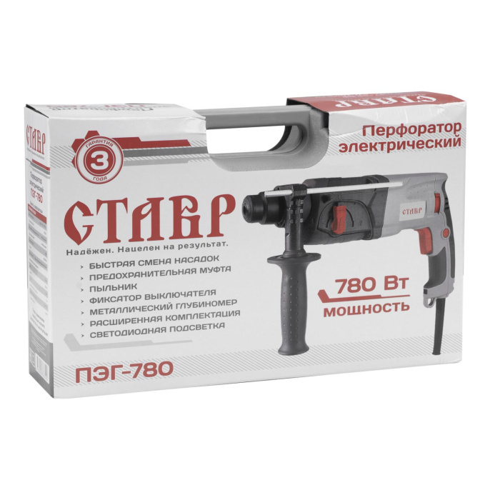 Перфоратор Ставр ПЭГ-780 патрон:SDS-plus уд.:3Дж 780Вт кейс в комплекте