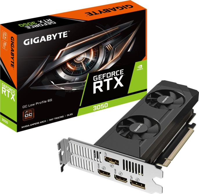 Видеокарта GIGABYTE NVIDIA  GeForce RTX 3050 GV-N3050OC-6GL 6ГБ GDDR6, Low Profile,  OC,  Ret