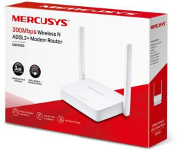 Wi-Fi роутер MERCUSYS MW300D,  Wi-Fi 4,  N300,  2.4ГГц, 3 LAN,  ADSL2+ (Annex A), белый