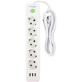 Amper сетевой удлинитель, 4,0м, 5 розеток, 10А, 2500 Вт, 3usb, белый. [JH-1033U-4W]