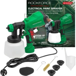 Электрический ручной краскопульт Rockforce 230 В, 400 Вт, объем бачка 1 л, макс.расход краски 800 мл/мин RF-SG100-640H(59000)