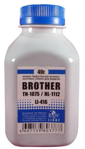 BLACK&WHITE LI-416 Тонер Brother TN 1075/1070/1060/1050/1040/1030/1020/1010/1000 HL-1112/1110/1111/1118 фл. 40г B&W Light фас.Россия