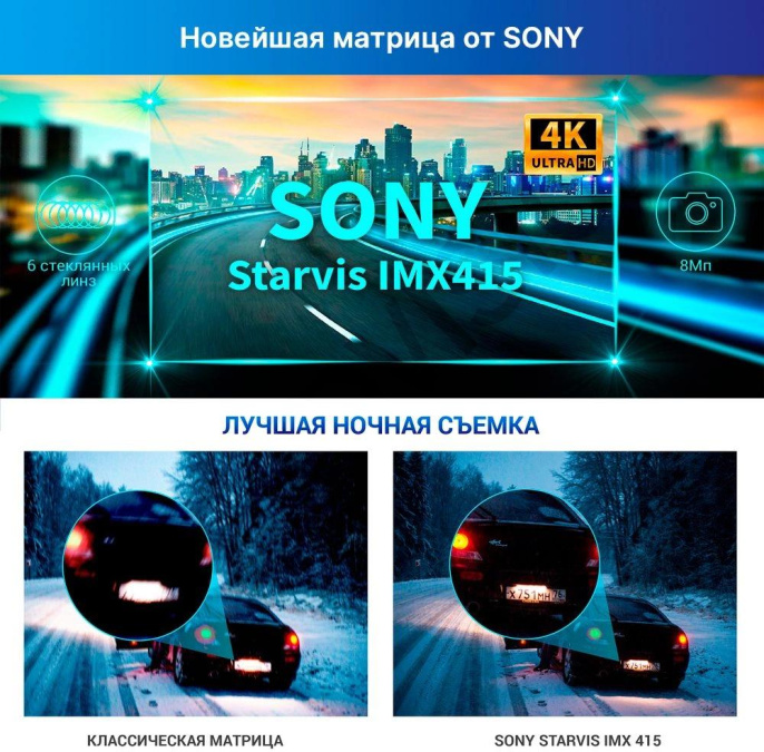 Видеорегистратор с радар-детектором TrendVision DriveCam Real 4K Signature LNA,  GPS,  ГЛОНАСС