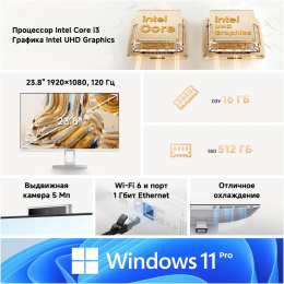 Моноблок Chuwi Unitech 24 23.8" Full HD i3 1220P 1.5 16Gb SSD512Gb UHDG Windows 11 Pro GbitEth WiFi BT 90W клавиатура мышь Cam белый/серебристый 1920x1080 (23728532)