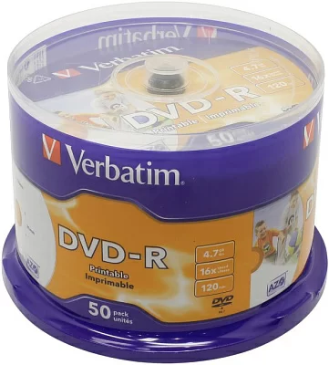 Диск DVD-R Disc Verbatim 4.7Gb 16x уп. 50 шт на шпинделе printable 43533/43649