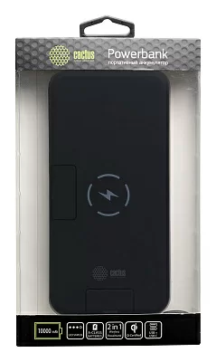 Мобильный аккумулятор Cactus CS-PBFSQT-10000 Li-Pol 10000mAh 3A+3A черный 1xUSB беспроводная зарядка