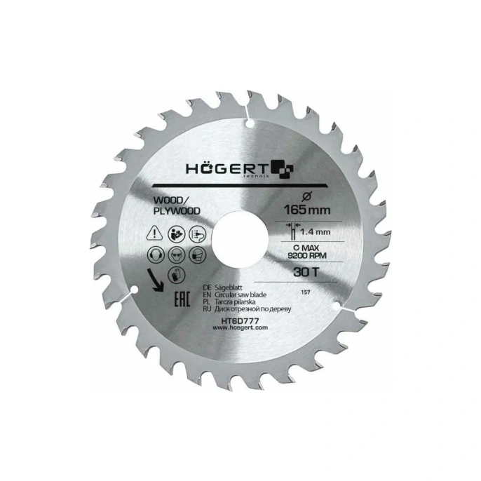 Диск пильный по дереву 165x30 мм, 30Т HOEGERT TECHNIK HT6D777