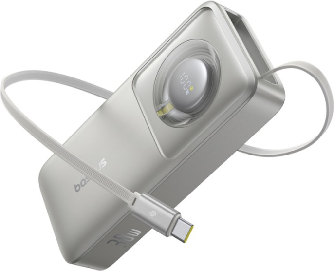 Внешний аккумулятор Baseus P10073701843-00 Free2Pull Power Bank with Retractable Cable 10000mAh 30W Lunar Gray PPSS1030 емкость аккумулятора: 10000mAh, мощность быстрой зарядки 30 Вт, складной зарядный