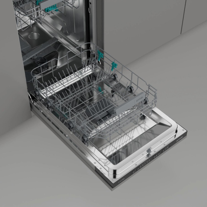 Встраиваемая посудомоечная машина Gorenje GV563C10,  узкая, ширина 44.8см, полновстраиваемая, загрузка 10 комплектов, нержавеющая сталь