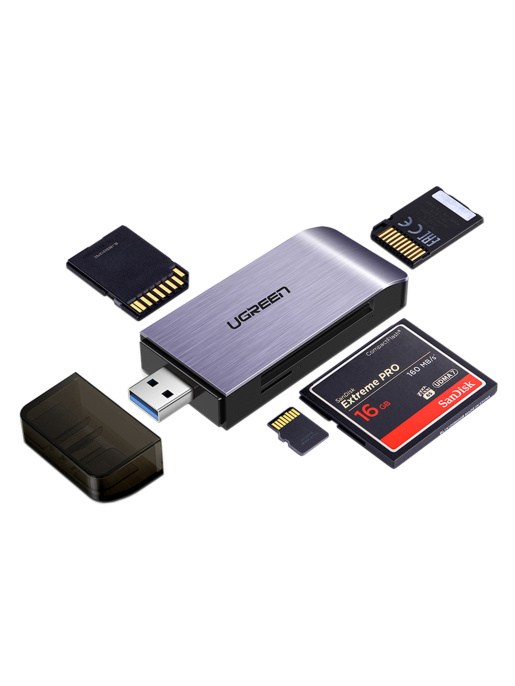 Кардридер мультифункциональный UGREEN CM180 (50541) USB-A 3.0 to TF/SD/CF/MS Multifunction Card Reader Multi-Read. Цвет: серый космос