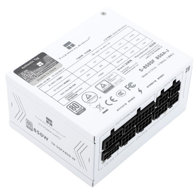 Блок питания 850W/ Power Supply Thermalright, 850W 80+ Gold SFX, 3.1, PCIe 5.1, Full modular, 1x24 20+4 pin, 1xCPU 8 4+4 pin, 2xPCIe*2 8 6+2 pin, 1x12VHPWR PCIe 5.1 12+4pin 600mm, 3xSATA3, 3xMOLEX4pin, Active, 92x92mm, 100x125x64mm, APFC, OPP, OVP, OTP, (