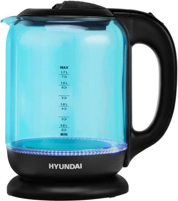 Чайник электрический Hyundai HYK-G2806 1.7л. 2200Вт голубой/черный корпус: стекло