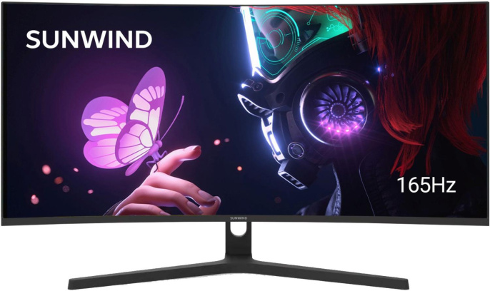34" Монитор SunWind SM-34QV401, 3440x1440, VA, 165Гц, 2хHDMI, 2хDP, изогнутый, черный [sm34vg01]