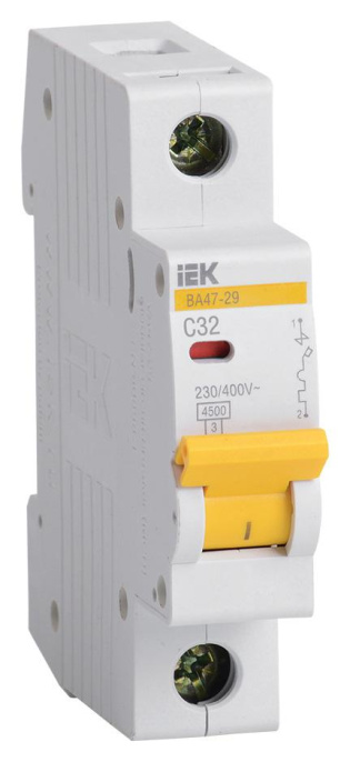 Автоматический выключатель IEK ВА47-29 (MVA20-1-032-C) 32A тип C 4.5кА 1П 230/400В 1 модуль белый (упак.:1шт)