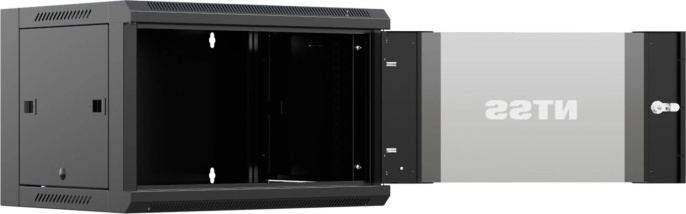 Шкаф коммутационный NTSS NTSS-W6U6045GS-BL настенный 6U 570x450мм пер.дв.стекл 60кг черный 350мм 18кг 220град. 370мм IP20 сталь