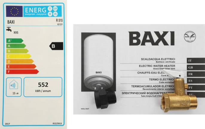 Водонагреватель BAXI R 515,  накопительный,  1.2кВт,  15л,  белый [a7110905]