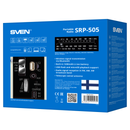 Радиоприемник SVEN АС SRP-505, белый 3 Вт,Bluetooth, FM/AM/SW, USB, microSD, AUX, встроенный аккумулятор SV-020439