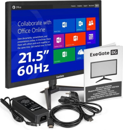 Монитор 21.5" ExeGate EB2200A (VA LED Grade A+, FHD, 1920x1080@75Гц, 16:9, 200cd/m2, 3000:1, 178°/178°, 5ms, D-Sub, HDMI, Flicker-free, Low Blue Light, кабель HDMI 1.5м, VESA, регулировка наклона (tilt), черный) EX297376RUS