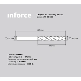 Сверло по металлу HSS-G 4.5х80х47 мм Inforce 11-01-685