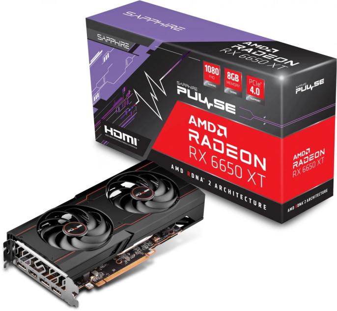 Видеокарта Sapphire AMD  Radeon RX 6650XT 11319-07-20G PULSE RX 6650 XT GAMING OC 8ГБ Pulse, GDDR6, OC,  Ret