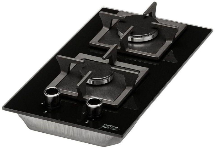 Газовая варочная панель Krona Calore 30,  2 конфорки,  закаленное стекло,  черный