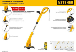 Триммер электрический Steher TEL-25-410 400Вт 0.54л.с. неразбор.штан. реж.эл.:леска