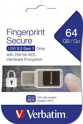 Usb накопитель Verbatim FINGERPRINT SECURE USB 3.0 With 256-bit AES Hardware Encryption 64Gb