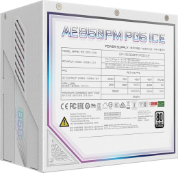 Блок питания ПК Gigabyte AE850PM PG5 ICE 850W, 80Plus, Platinum, Полностью модульный, PCIe Gen 5.1, ATX 3.0 compatible. 28200-AE85W-1EUR GP-AE850PM PG5 ICE