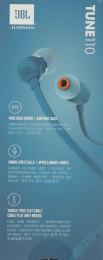 Наушники JBL TUNE 110 BLUE JBLT110BLU наушники с микрофоном, внутриканальные, портативные, 20-20000 Гц, кабель 1.2 м