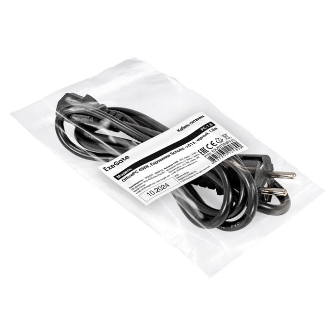Кабель питания ExeGate OfficePC PC-1.8 450W-Schuko->C13 (Евровилка EU/Тип F(Schuko) ->IEC 320 C13, черный, 1.8м) EX287264RUS