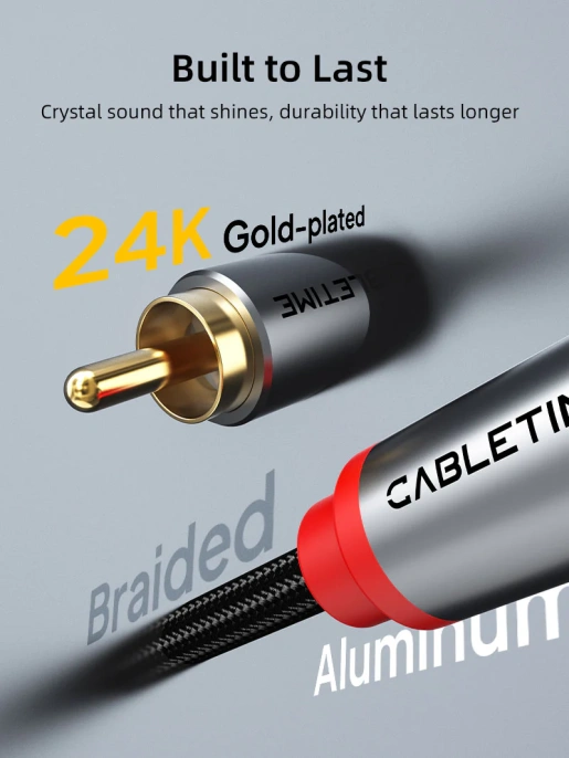 Кабель стерео CABLETIME CF43L (CT-RCA-AG2) 2 м, 2RCA на 2RCA, медный, черный
