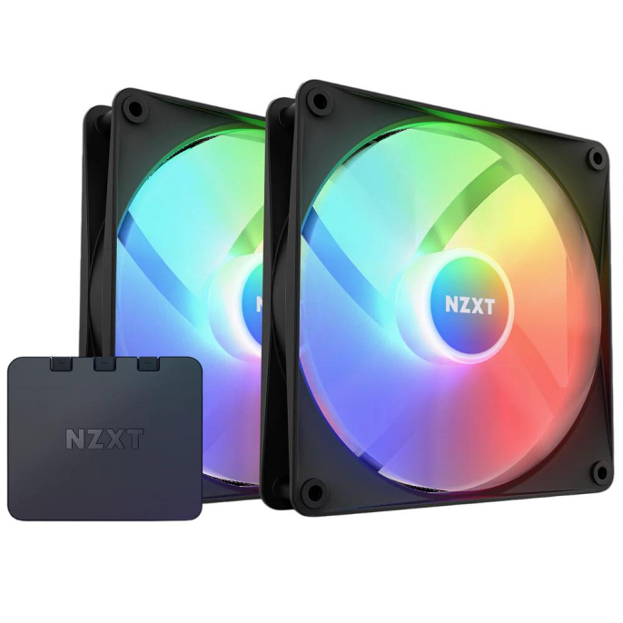 Кулер для корпуса ПК/ Case Cooler NZXT F140 RGB Core Twin Pack 140x140x25mm, 4-pin PWM, RGB, 89.48CFM, 32.5dBA, 1800RPM, Black, 2pcs RF-C14DF-B1