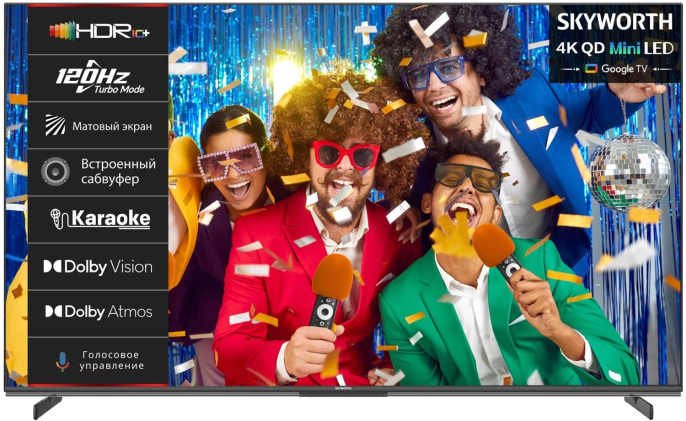 55" Телевизор SKYWORTH 55X85G QD-Mini LED QLED, 4K Ultra HD, черный, СМАРТ ТВ, Google TV