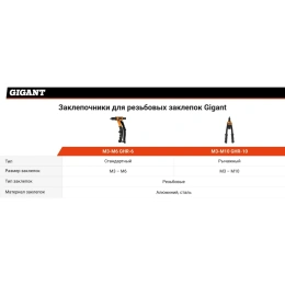 Заклепочник для резьбовых заклепок Gigant двуручный M3-M10 GHR-10
