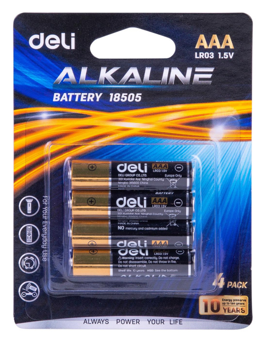 AAA Батарейка DELI E18505,  4 шт.