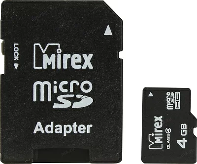 Карта памяти Mirex 13613-ADTMSD04 microSDHC 4Gb Class4 + microSD-- SD Adapter
