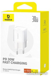 Сетевое зарядное устройство Baseus E01231 EnerFill FN22 Fast Charger 1C 30W EU Moon White E0123101 30Вт, разъем на блоке: 1xUSB-C, быстрая зарядка, LED-индикатор, максимальное/минимальное выходное напряжение: 20В/5В, максимальный выходной ток: 3А, мате