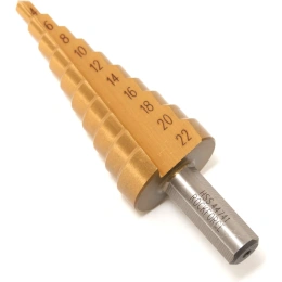 Сверло ступенчатое по металлу 4-22 мм, HSS-TiN, прямое, Patron  треугольный хвостовик P-44741(29869)