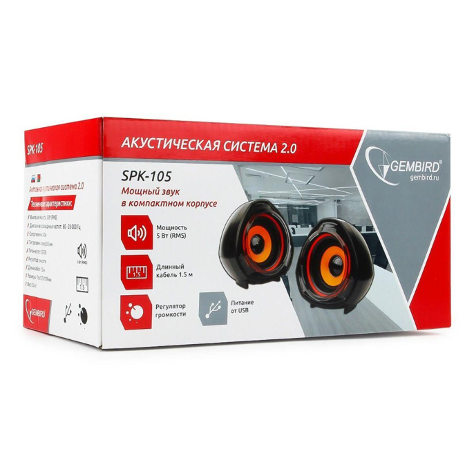 Акустич. система 2.0 Gembird SPK-105, черный, 5 Вт, регулятор громкости, USB-питание