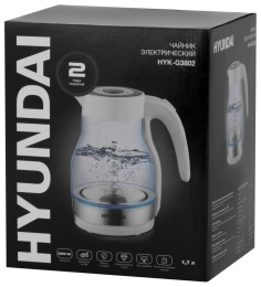 Чайник электрический Hyundai HYK-G3802 1.7л. 2200Вт белый/серебристый корпус: стекло