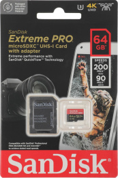 Micro SecureDigital 64GB SanDisk Extreme Pro microSD UH for 4K Video on Smartphones, Action Cams & Drones 200MB/s Read, 90MB/s Write, Lifetime Warranty[SDSQXCU-064G-GN6MA]