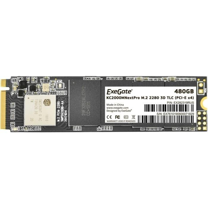 Накопитель SSD M.2 2280 480GB ExeGate NextPro KC2000TP480 PCIe Gen3x4, NVMe, 22x80mm, 3D TLC EX282319RUS