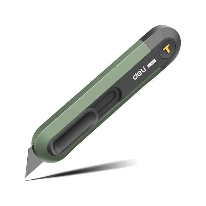 Технический нож DELI home series green ht4008l Т-образное лезвие, эксклюзивный дизайн, софттач пластик, безопасная конструкция, подарочная упаковка 112884