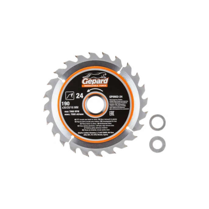 Диск пильный по дереву 190х30/20/16 мм, 24 зуба Gepard GP0902-24