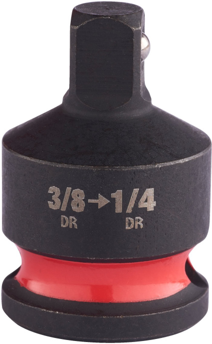 Переходник Milwaukee Shockwave с 3/8" квадратный хвостовик на 1/4" квадратный хвостовик 4932480299 легированная сталь, конструкция с двойным отверстием и канавкой для аксессуаров безопасности, с шариковым фиксатором