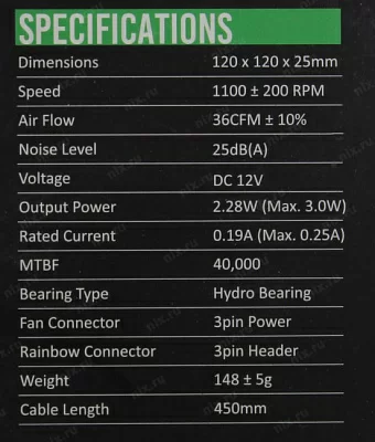 Вентилятор GameMax FN12Rainbow-N (3пин 120x120x25mm 25дБ 1100об/мин)